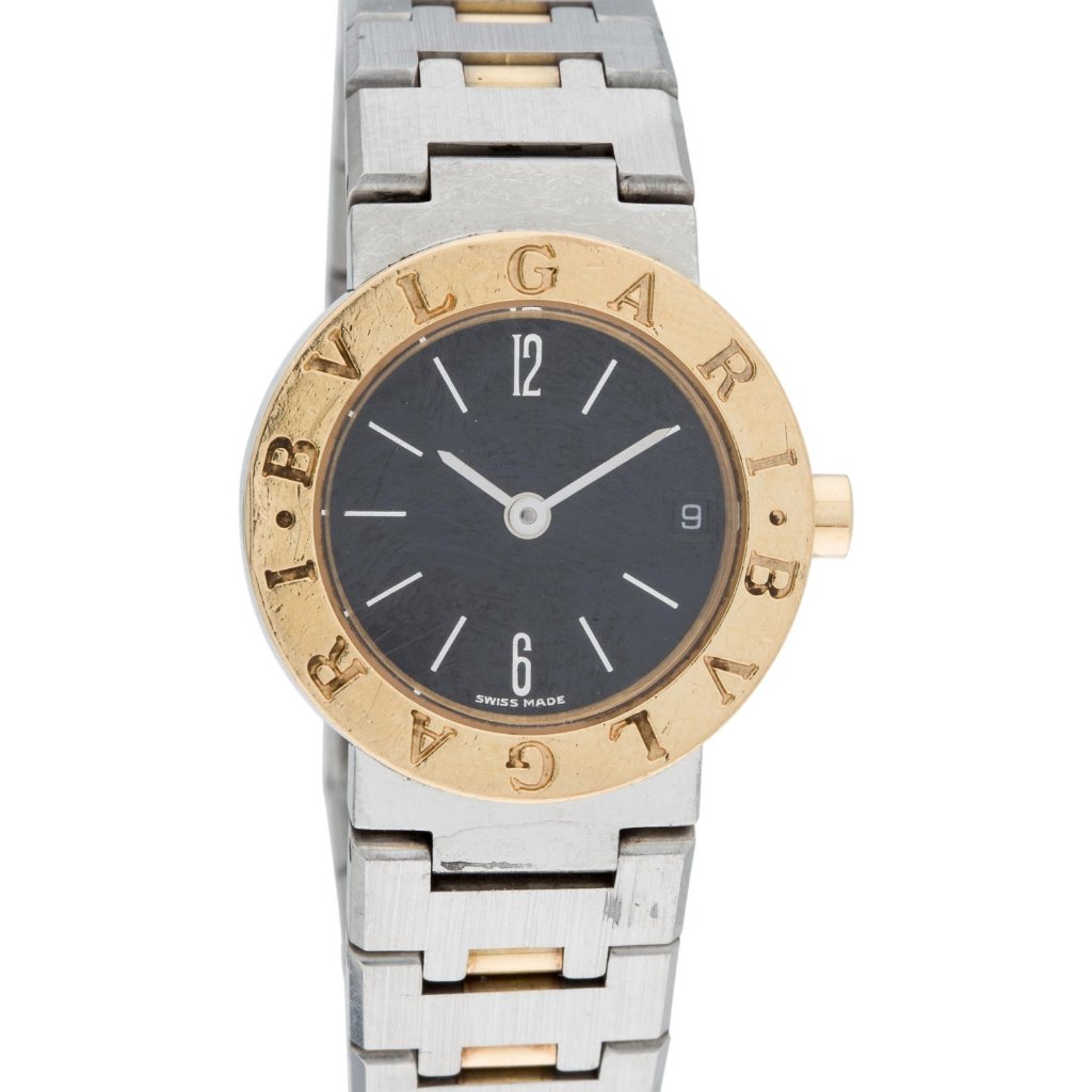 Bvlgari 18k Gold Watch W Black Dial
